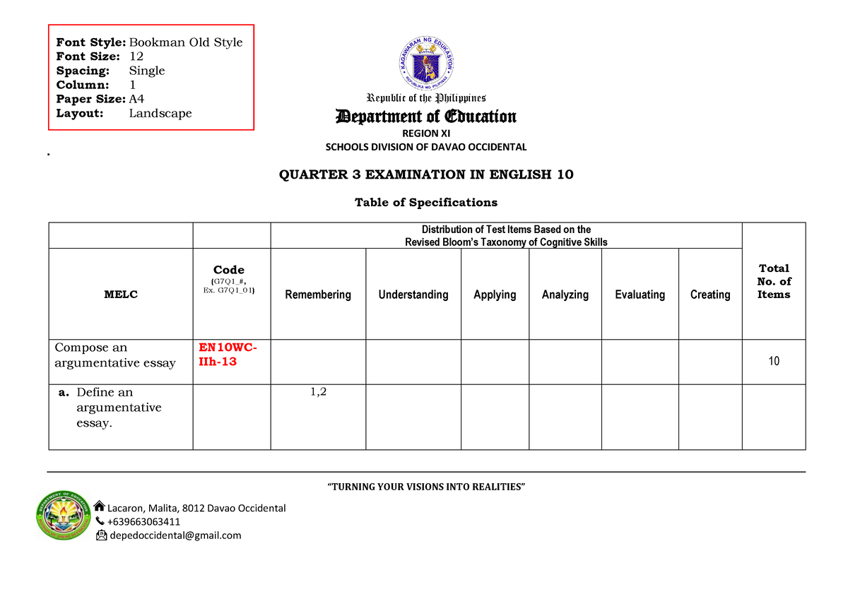 English 10 TOS Q3 - Modules - Republic of the Philippines Department of ...