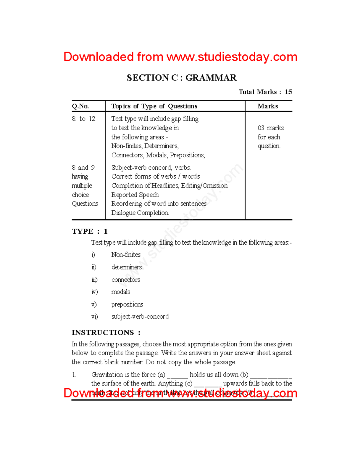 CBSE Class 10 English - Grammar Questions - SECTION C : GRAMMAR Total ...