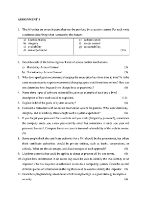 information system security assignment 2 - COM5133 TEST 1 Answer All ...