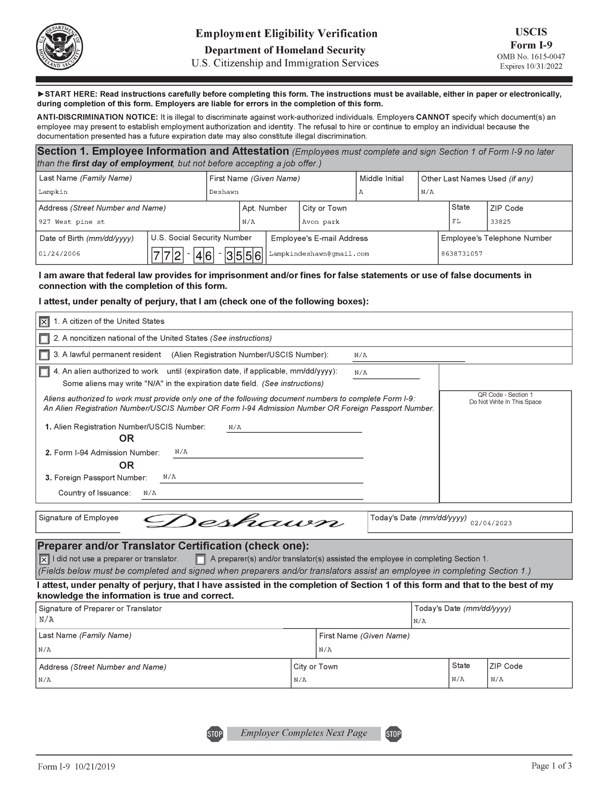 Form I 9 Easy Work Uscis Form I Omb No 1615 0047expires 1031