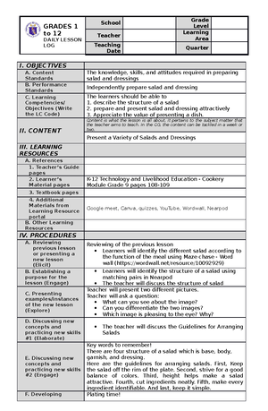 DLL IN BPP 8 - LESSON PLAN IN BREAD AND PASTRY PRODUCTION 8 - GRADE 1 ...