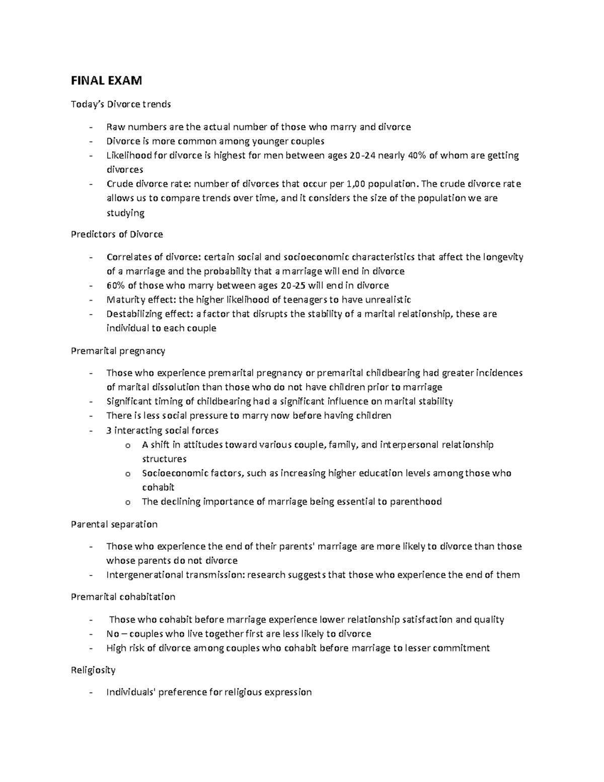 Sociology Of The Family - FINAL EXAM Today’s Divorce Trends Raw Numbers ...