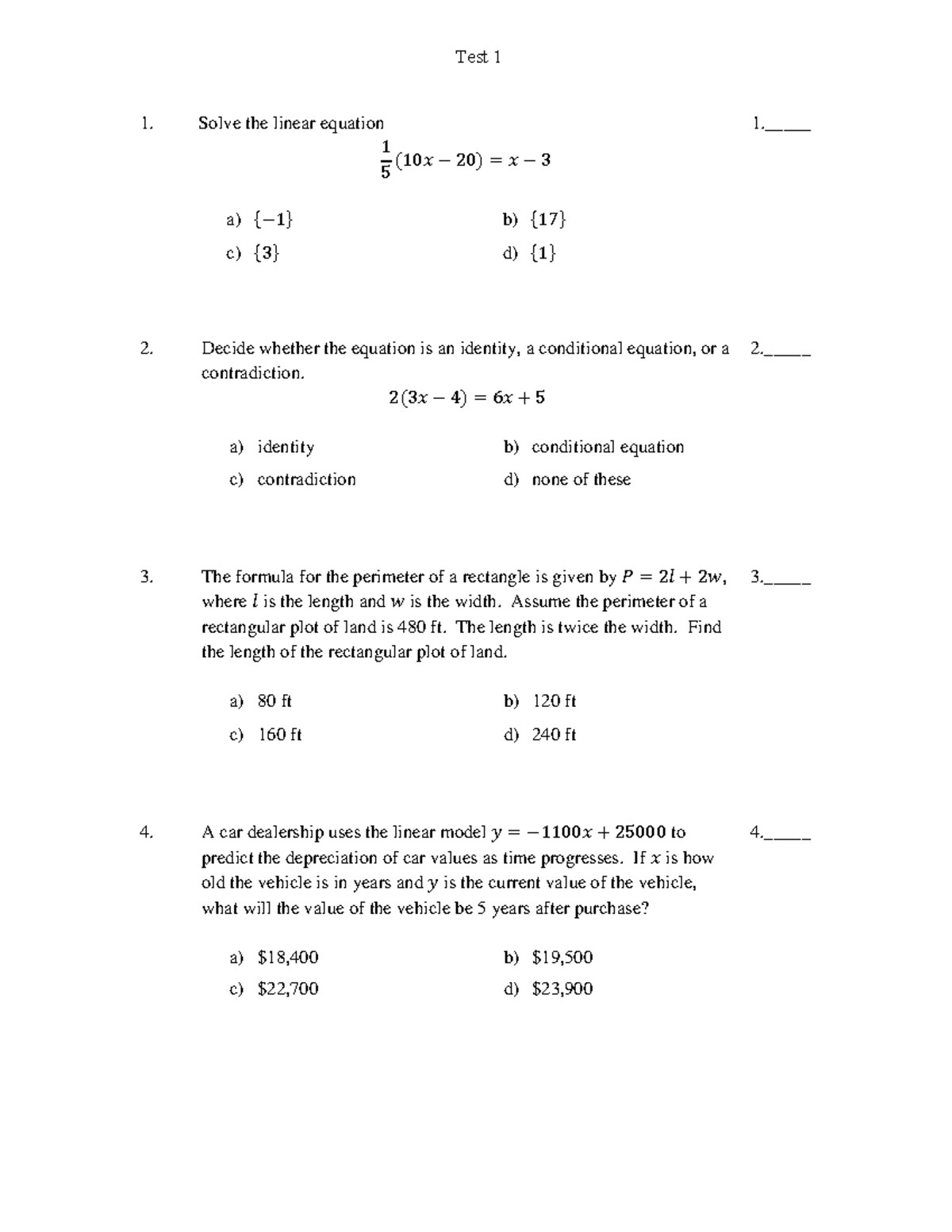 Test 1-with answers - Practice materials of English-Math - Solve the ...