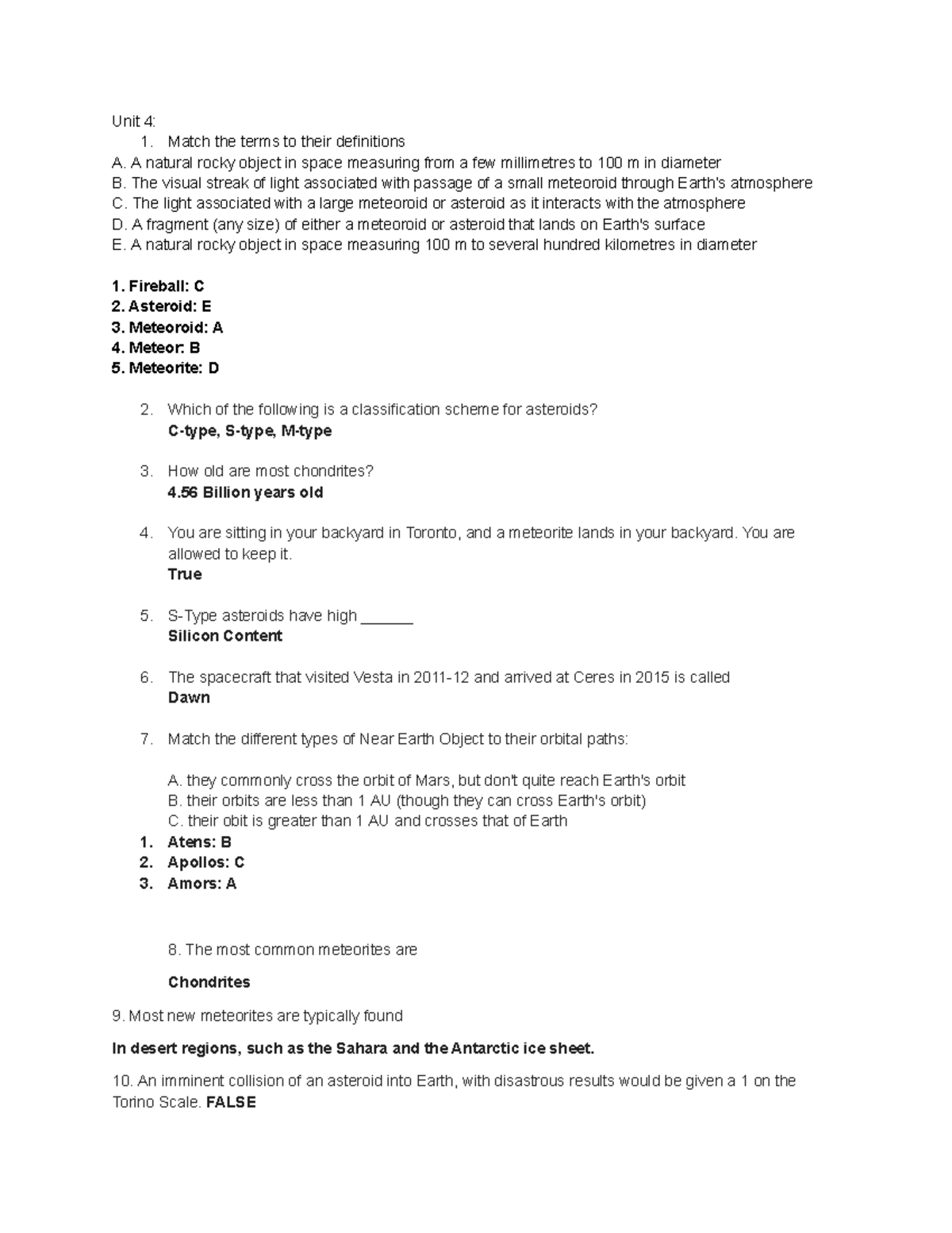 Earth Sci Quizzes - Unit 4: 1. Match the terms to their definitions A ...