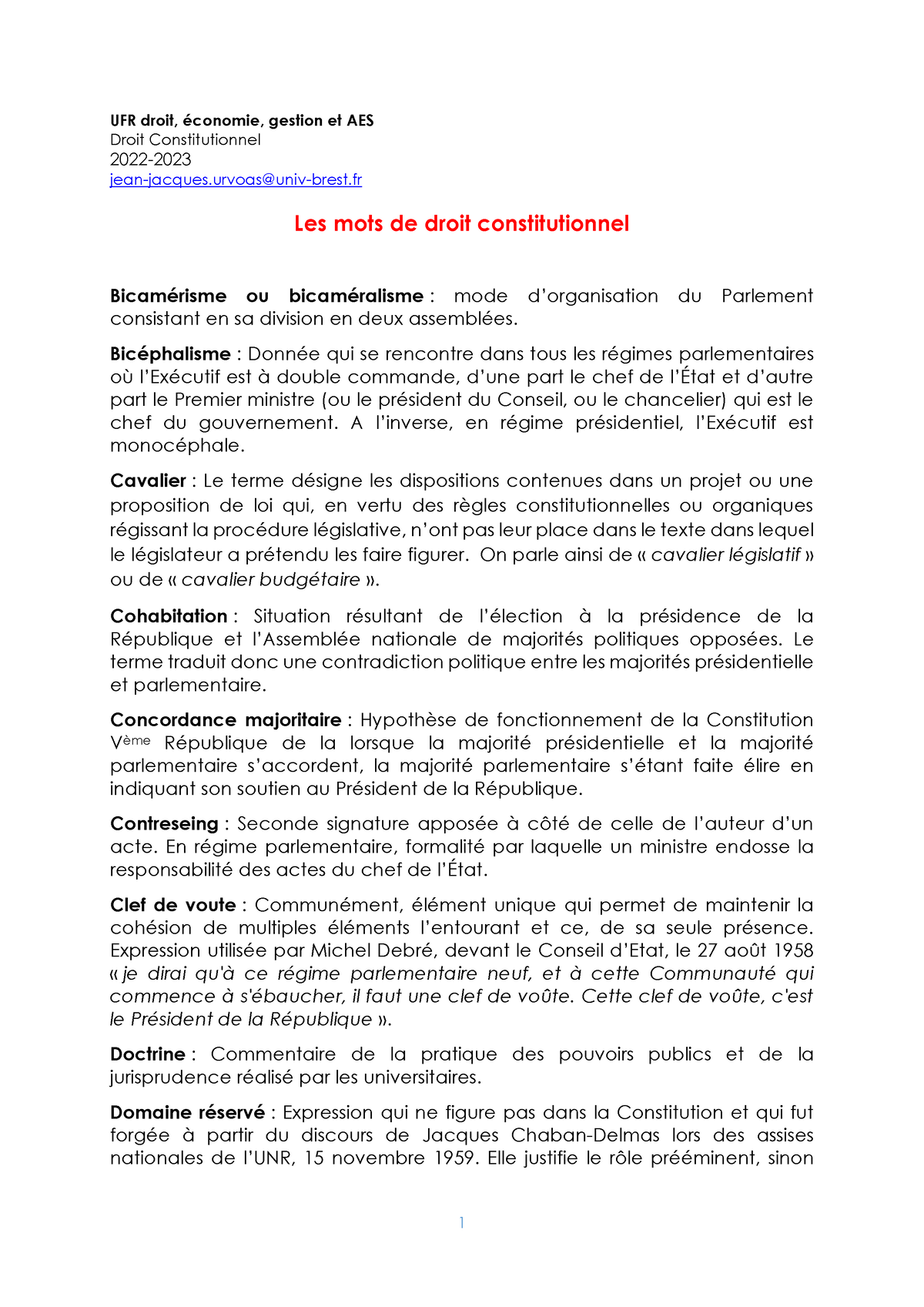 Glossaire - Les Mots Du Droit Constitutionnel - 1 UFR Droit, économie ...