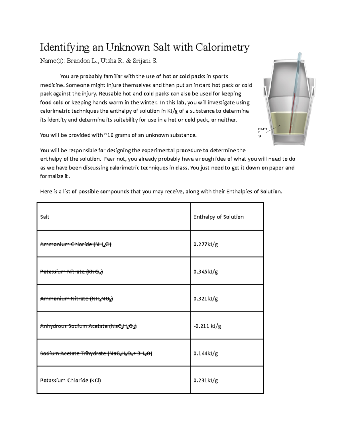 HOT N COLD BUSINESS GRTTTTGRTTTT - Identifying an Unknown Salt with ...