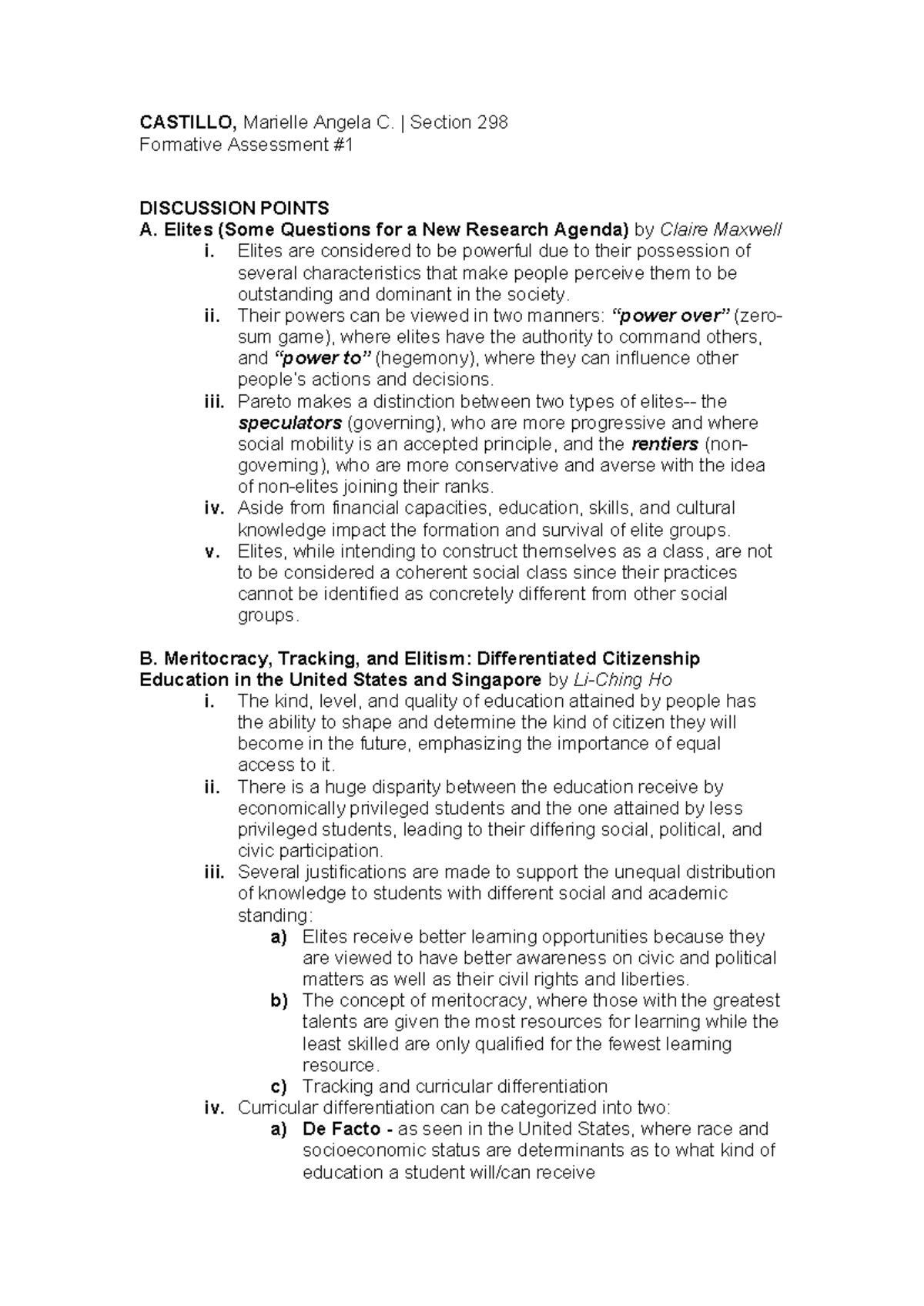 FA1 Discussion Points Castillo - CASTILLO, Marielle Angela C. | Section ...