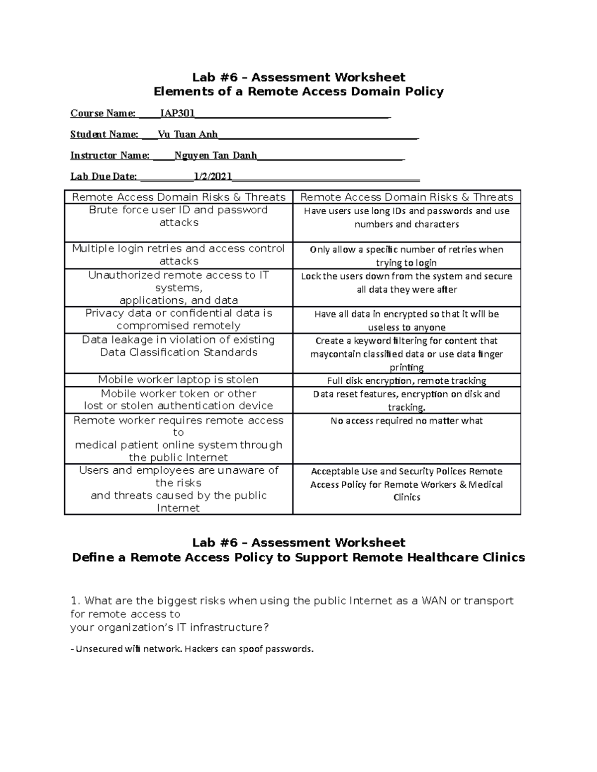 498178830-Lab-6 - lab - Lab #6 – Assessment Worksheet Elements of a ...