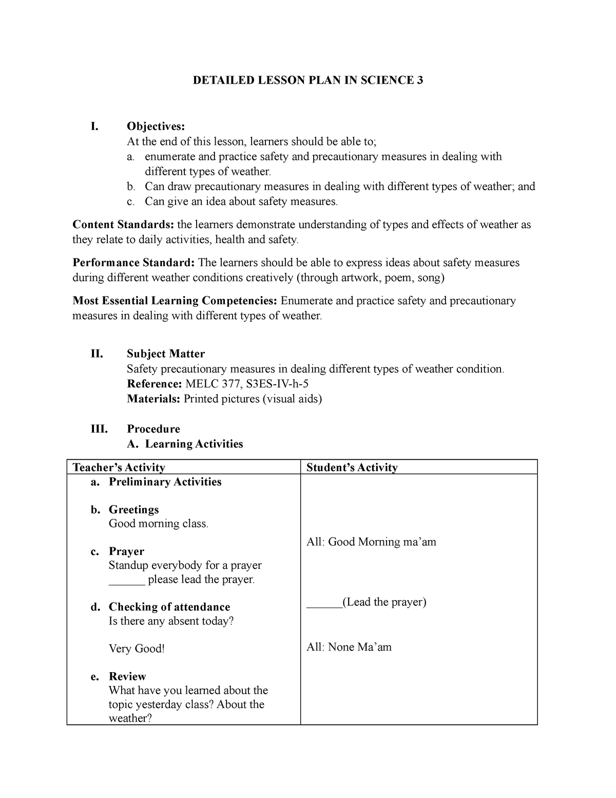 Detailed Lp Grade 3 - No More - DETAILED LESSON PLAN IN SCIENCE 3 I ...