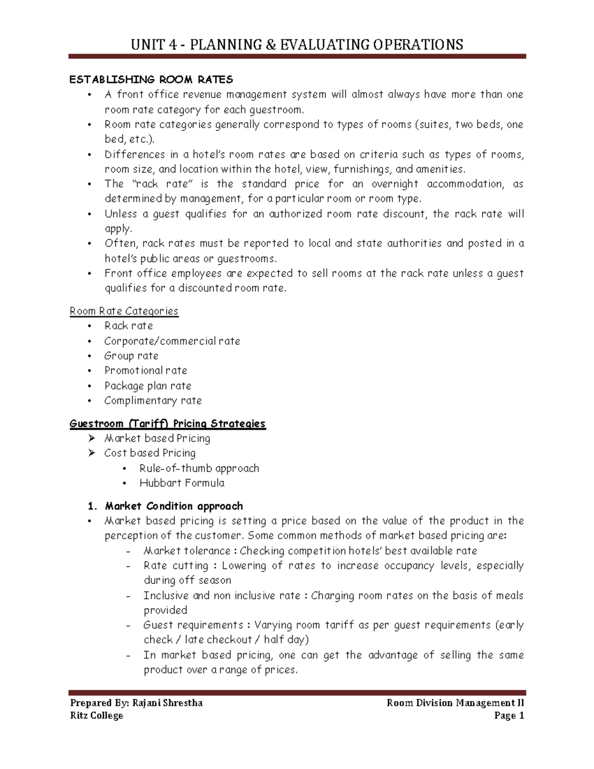 Unit 4 Planning And Evaluating Operations - Prepared By: Rajani ...