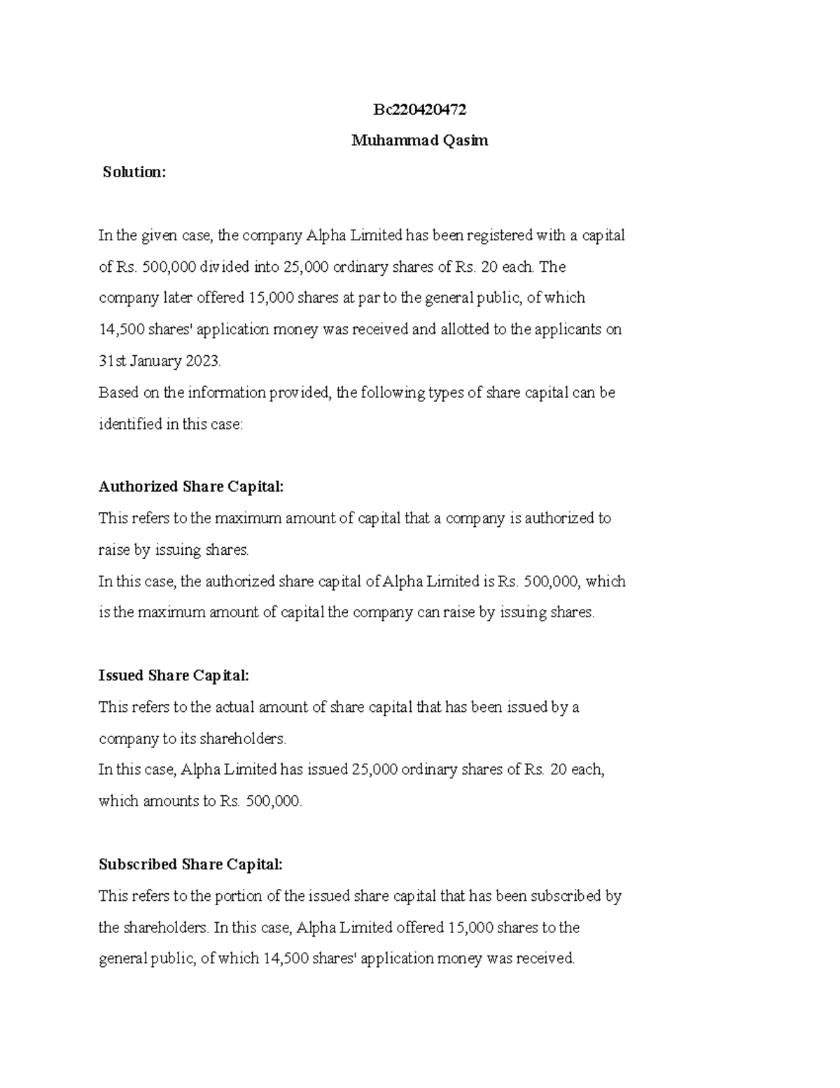 Assignment No.1 Mgt211 - Bc Muhammad Qasim Solution: In The Given Case ...