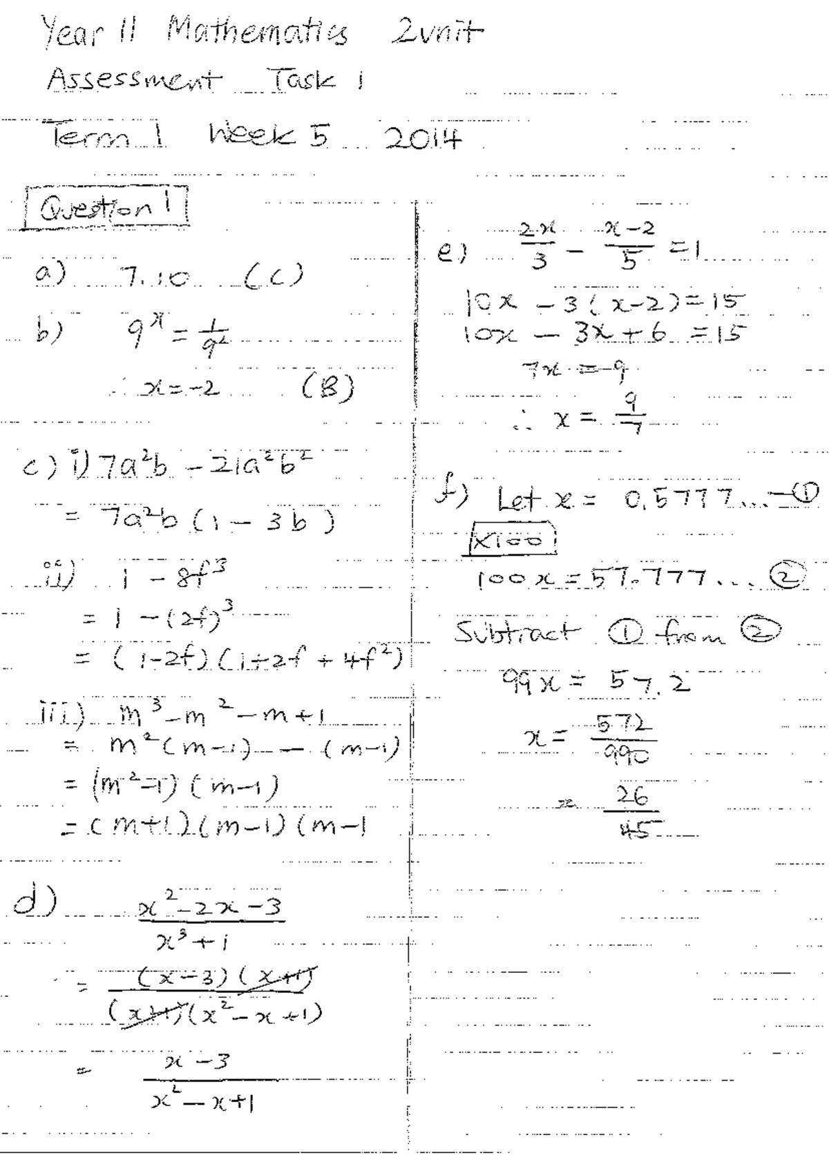 2014 Year 11 Mathematics 2u Task 1 Solutions Studocu 2014 Year 11 Mathematics 2u Task 1 Solutions Studocu