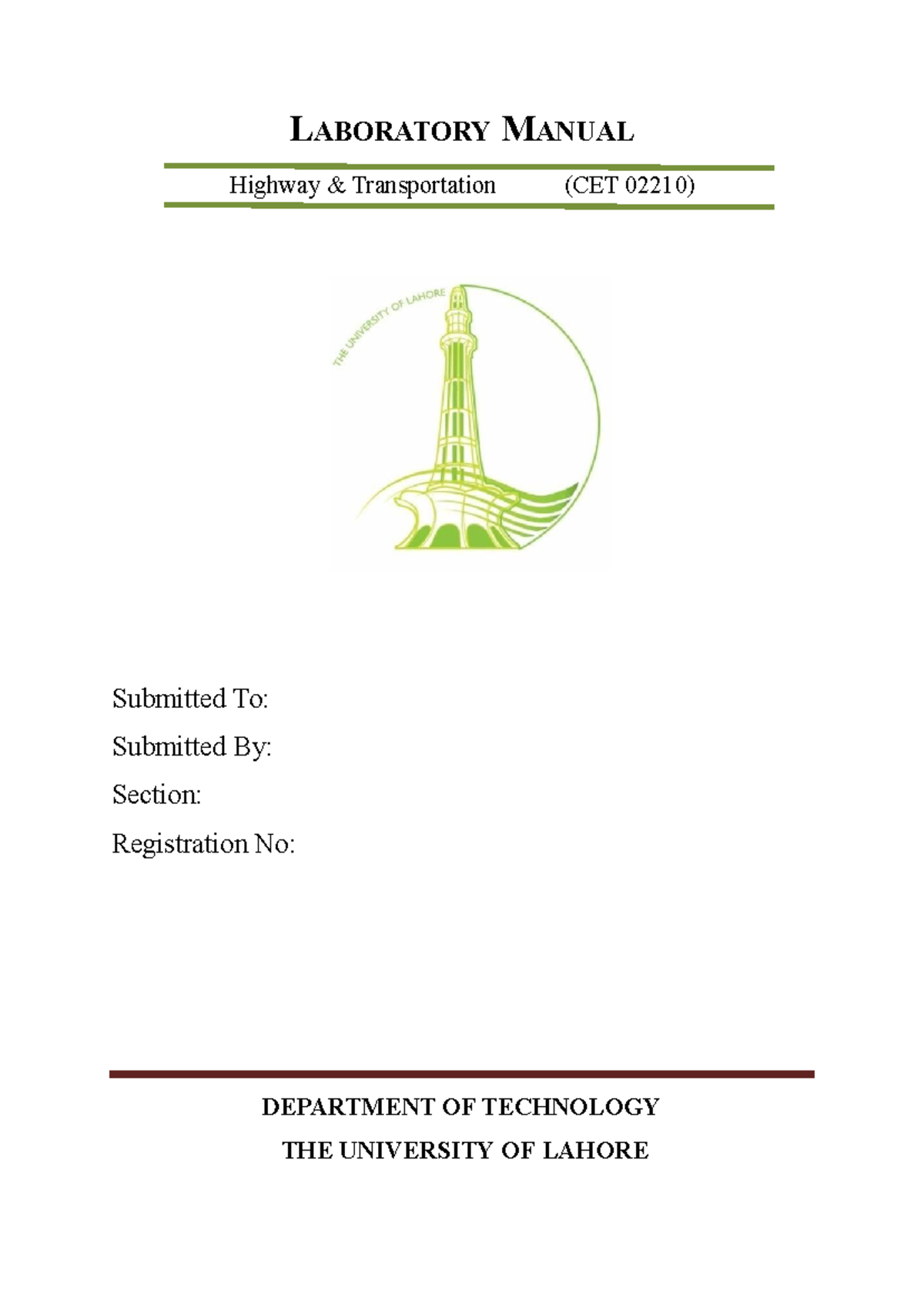 Highway & Transportation Engineering Lab manual LABORATORY MANUAL