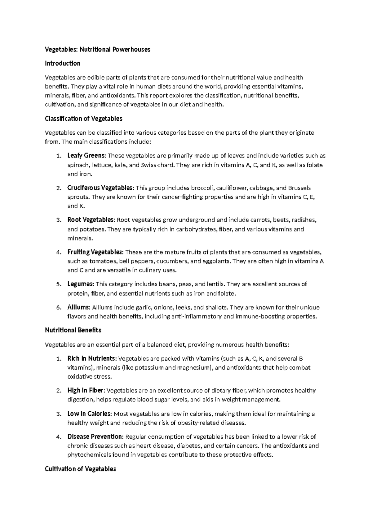 Vagetabes - Gives a brief introduction to importance of vagetables ...
