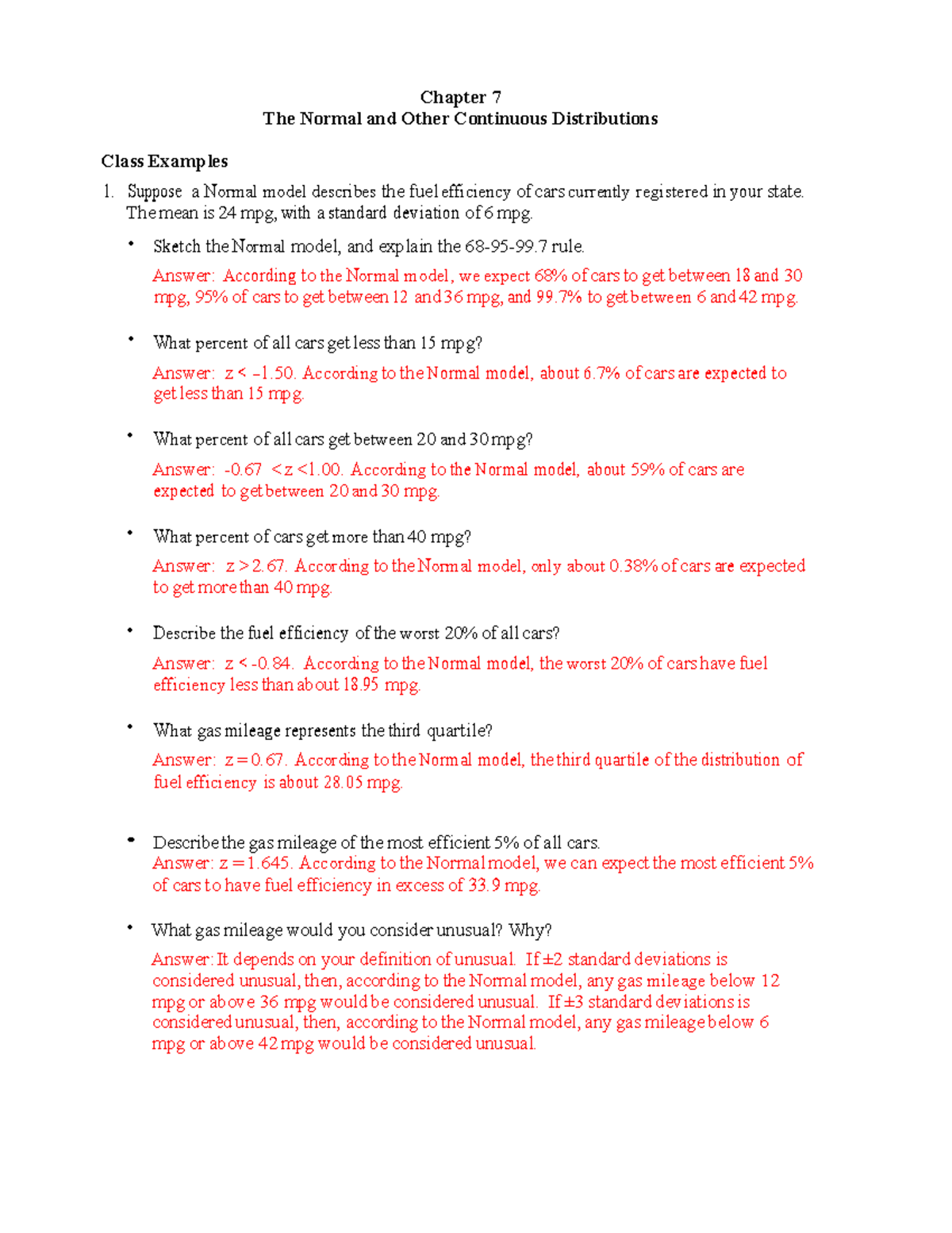 Chapter 7 Exercises and Solutions - Chapter 7 The Normal and Other ...