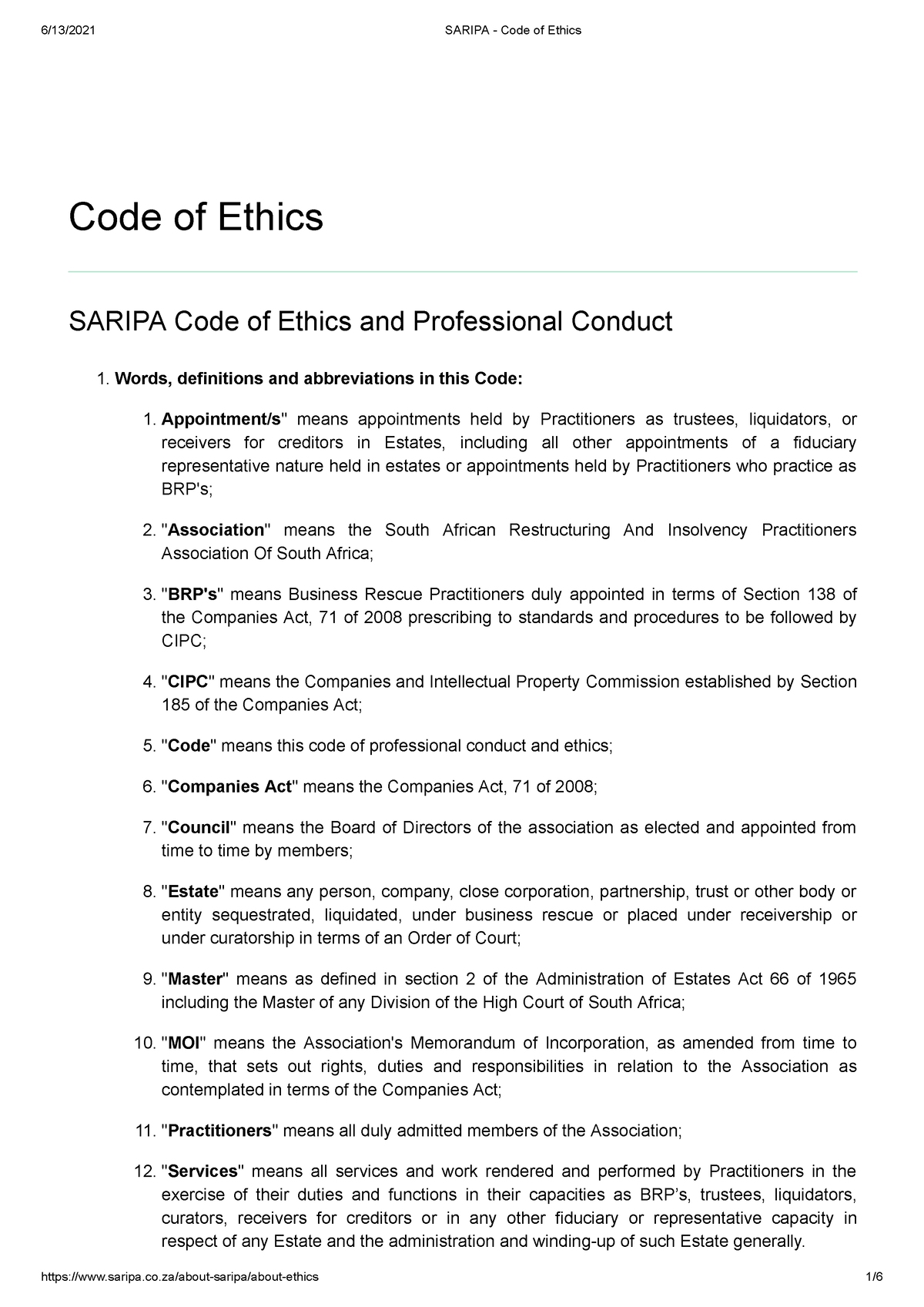 Saripa - code of ethics - Code of Ethics SARIPA Code of Ethics and ...