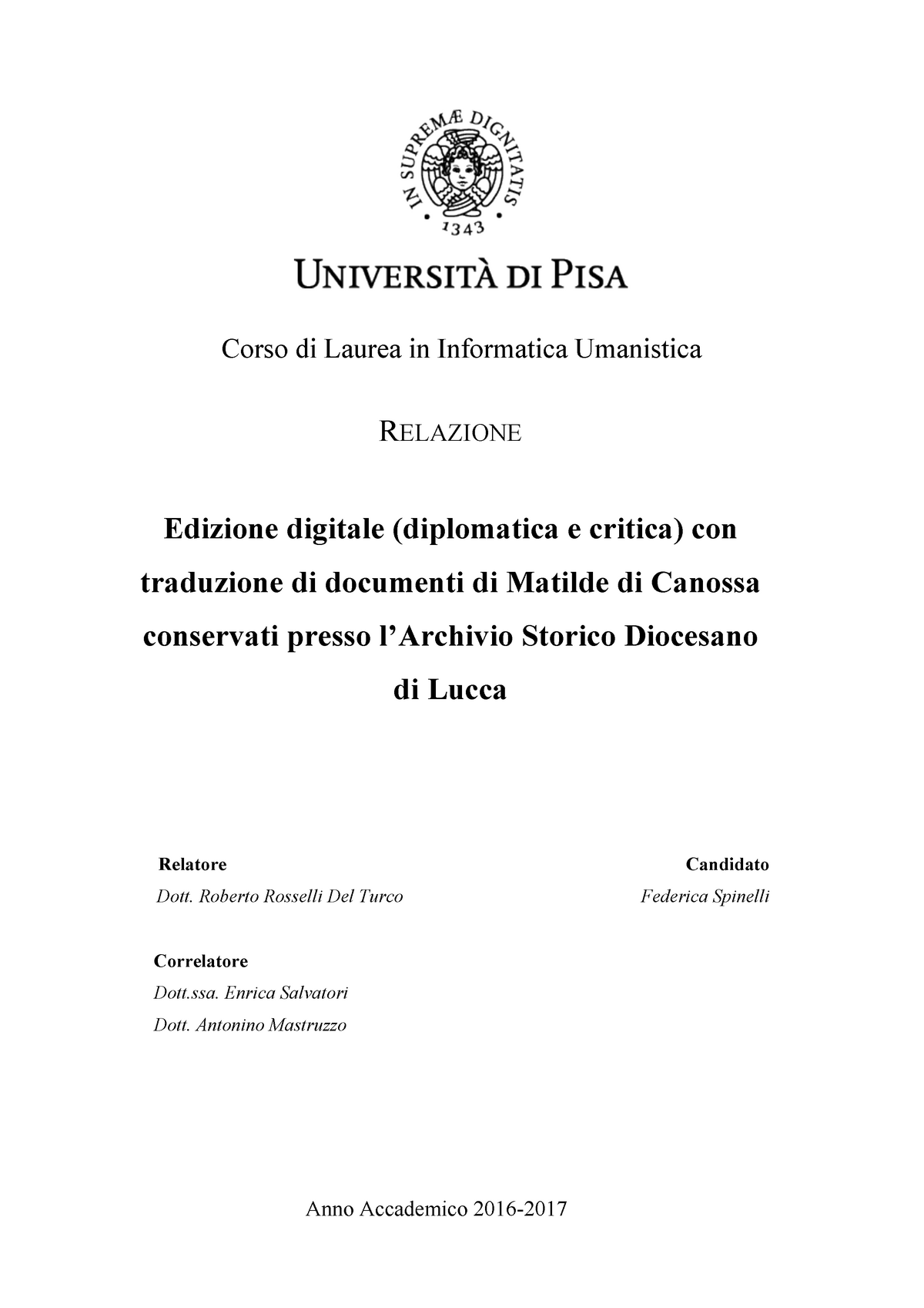 Tesi triennale Informatica Umanistica Corso di Laurea in