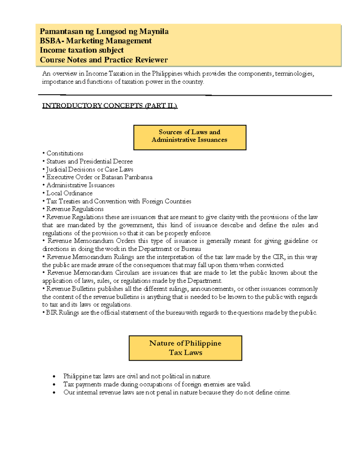 Income Taxation-Part 2-Business Course-Practice Reveiwer - An overview ...