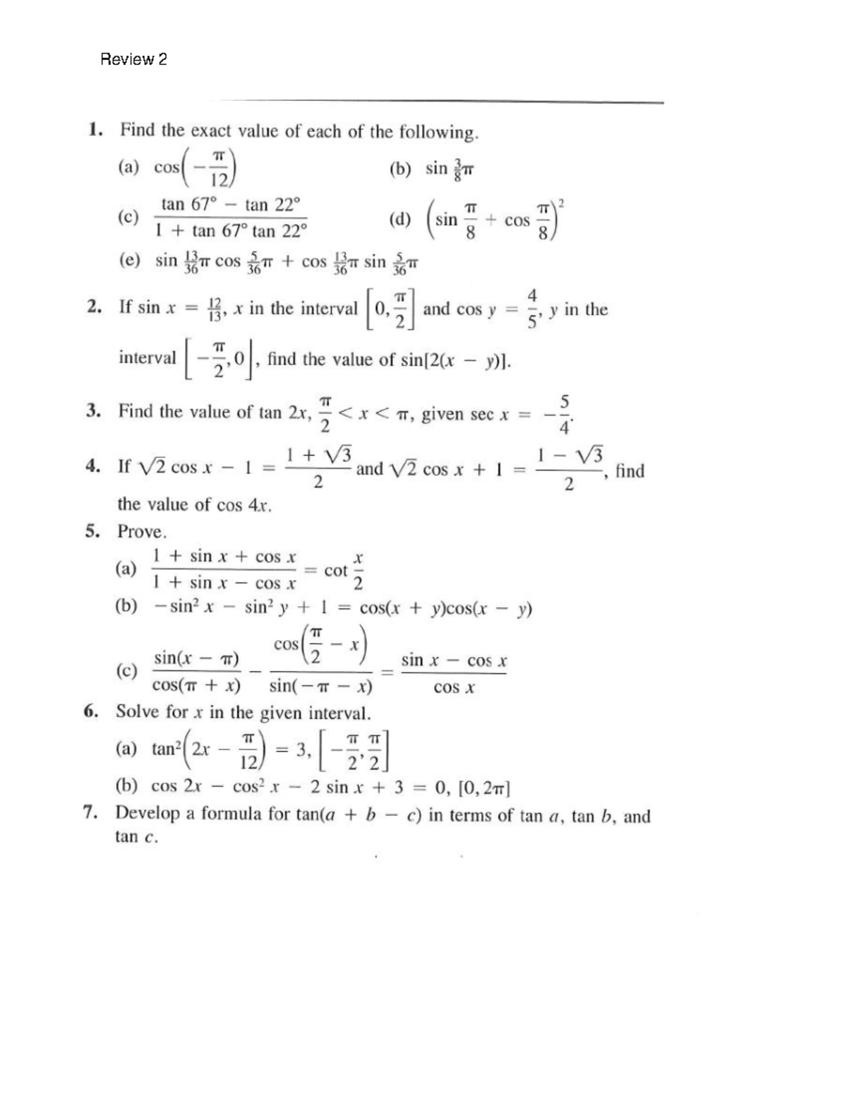 Trigonometry Review Review Review 2 Answers Studocu Trigonometry Review Review Review 2 Answers Studocu