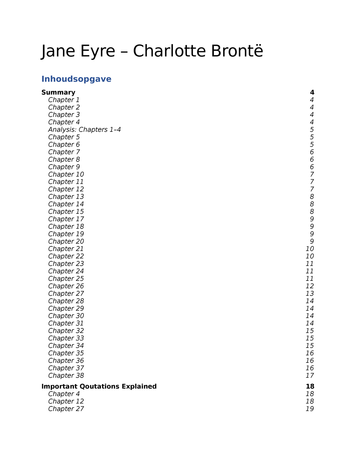 Australien eksistens Zeal summary Jane eyre – Charlotte Brontë - Engels - 6e klas - VWO - StudeerSnel