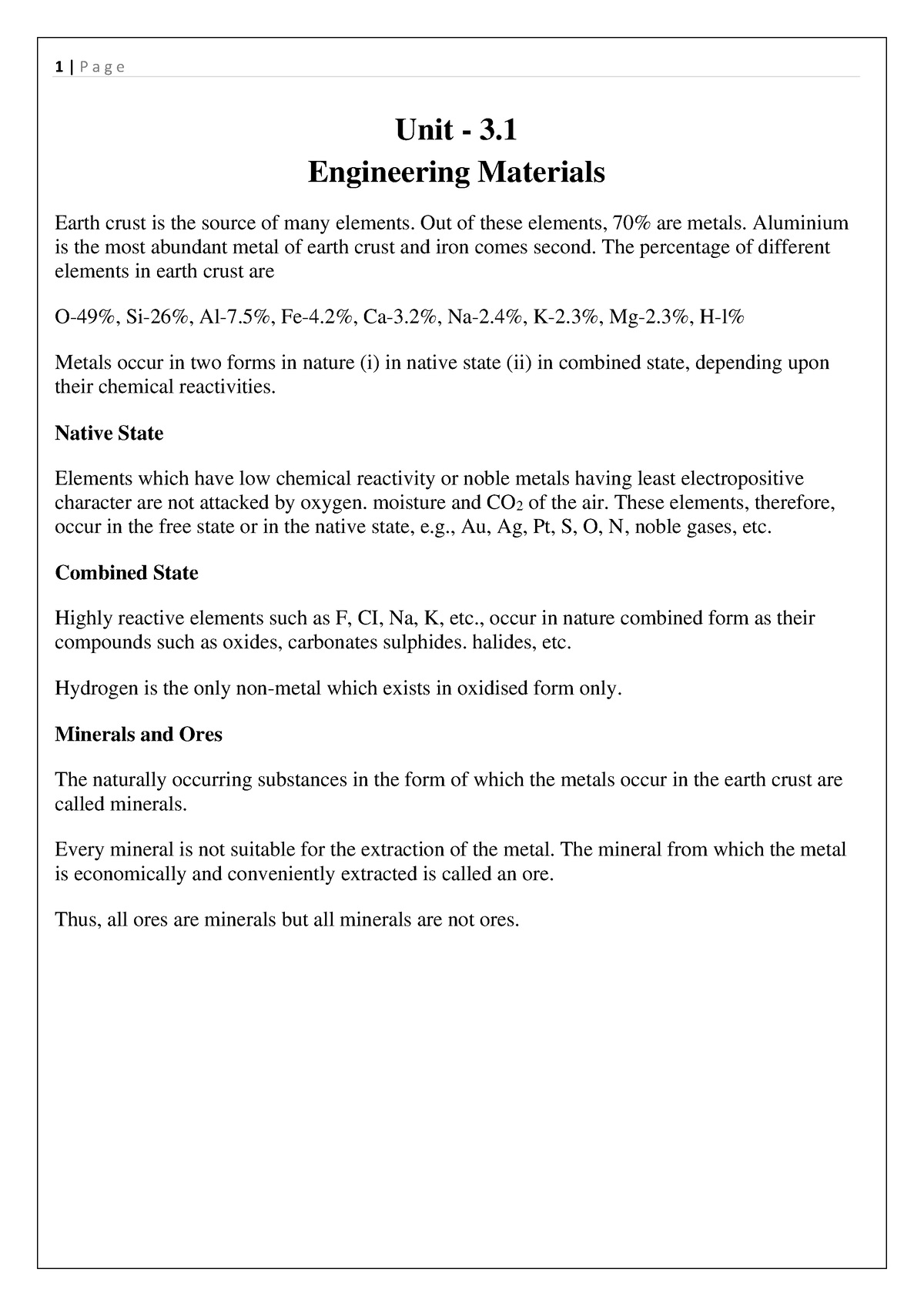 U-3.1 Engineering Materials - Unit - 3. Engineering Materials Earth ...