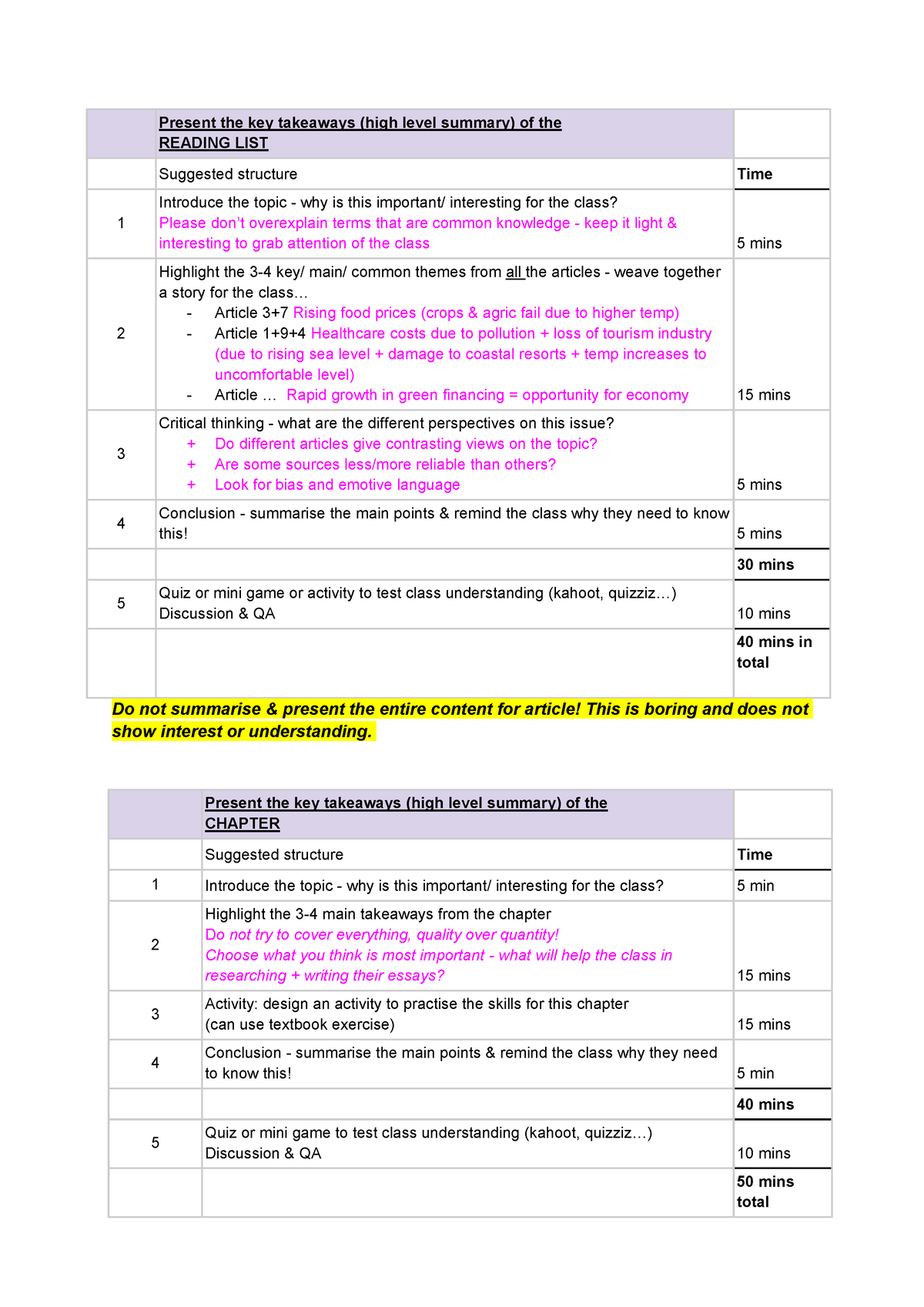 presentation english structure