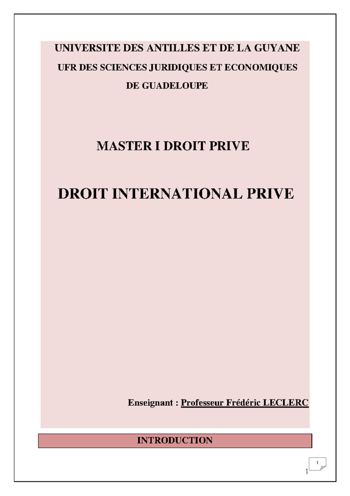 Cours De Droit International Prive - 1 UNIVERSITE DES ANTILLES ET DE LA ...