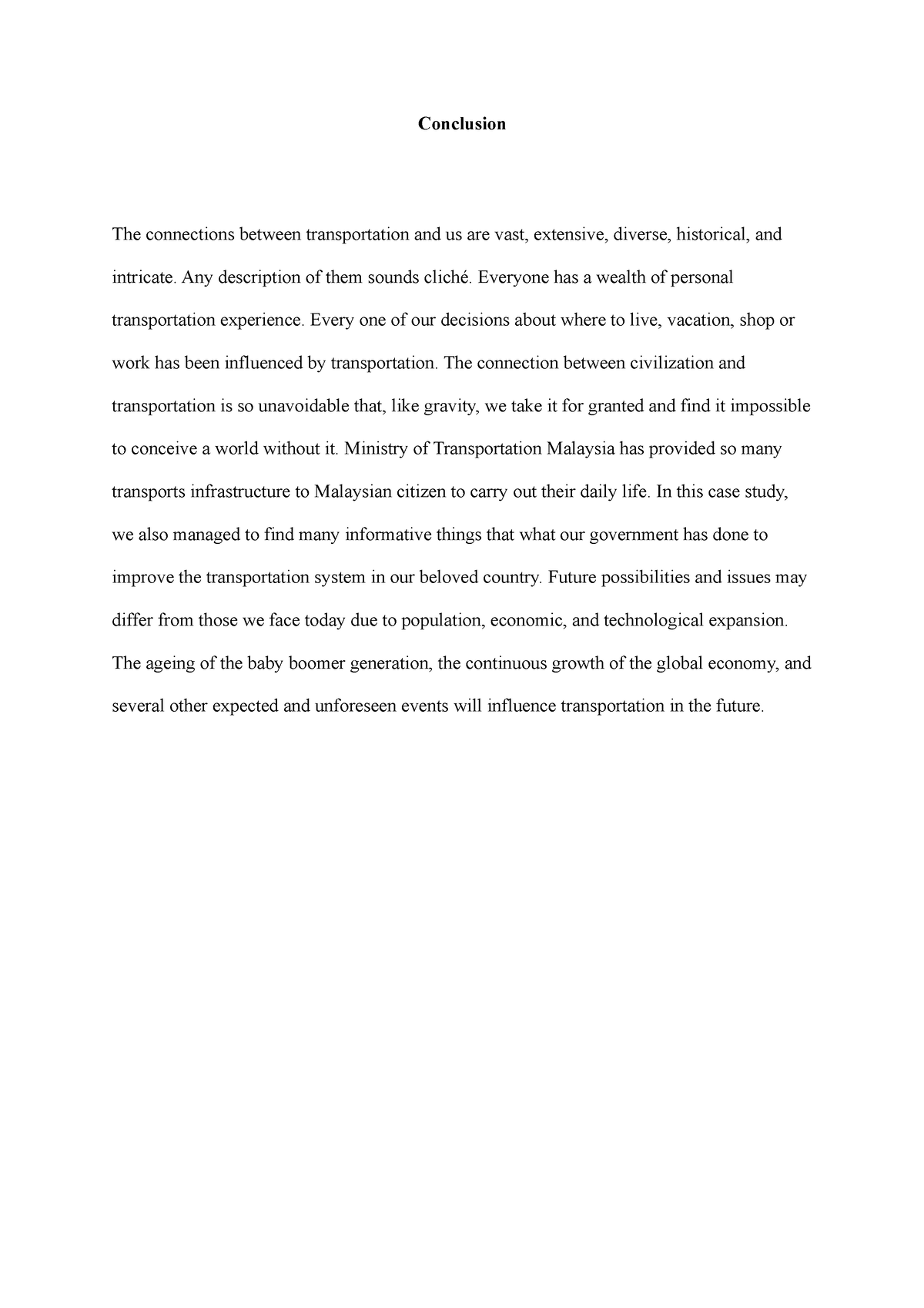 conclusion for transportation essay