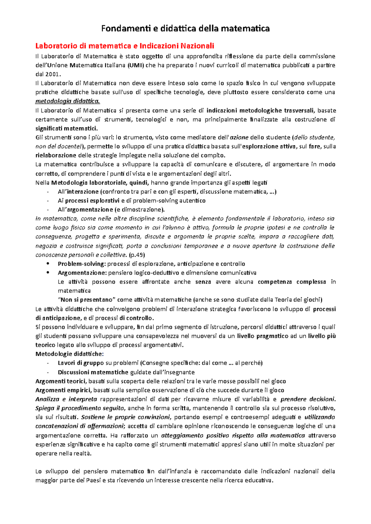 Riassunto lezioni fondamenti e didattica della matematica 1 ...