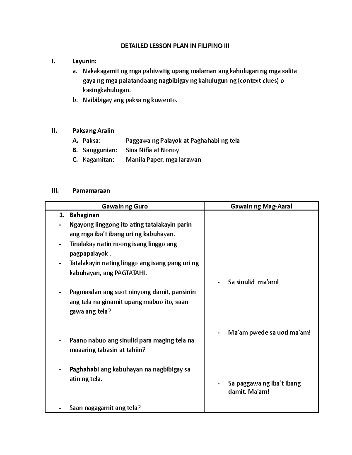 Detailed Lesson Plan In Filipino Grade 8 Lesson Plan In Filipino How