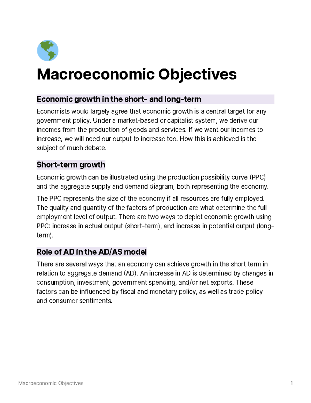 Macroeconomic Objectives - Macroeconomic Objectives Economic growth in ...