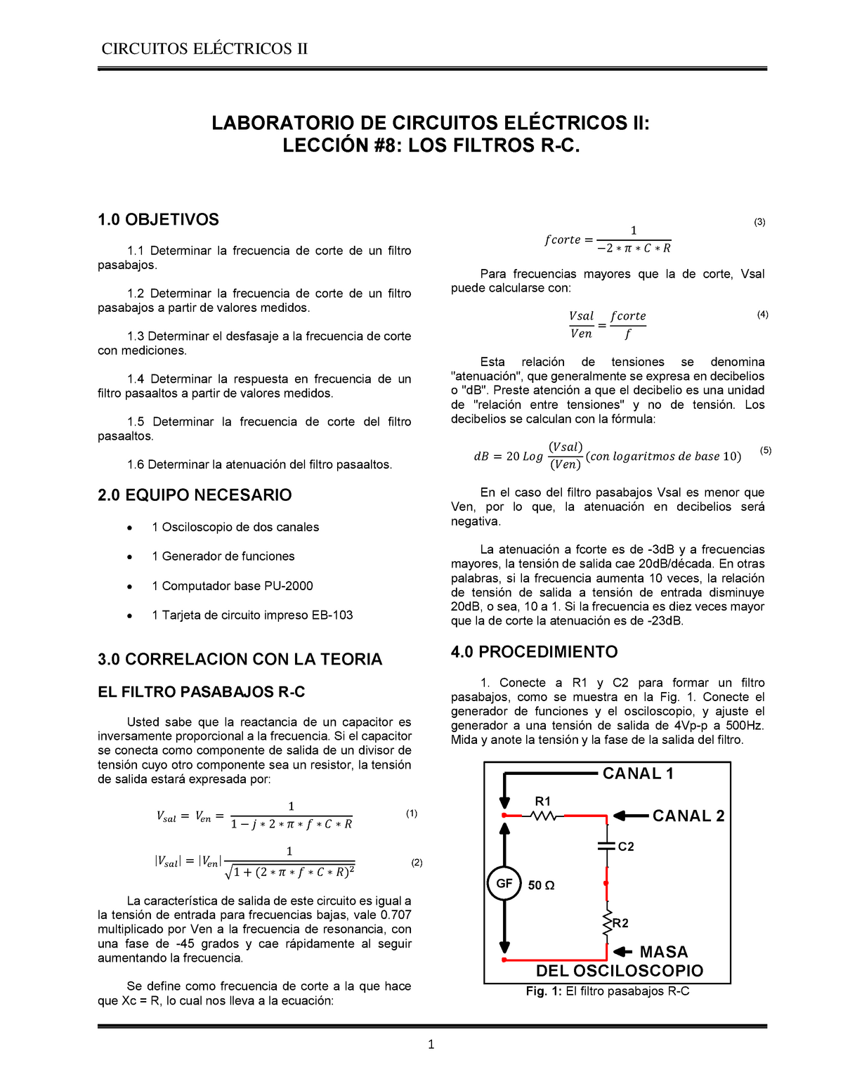 Leccion 8 - Lección 8 Lab CIrcuitos I - CIRCUITOS ELÉCTRICOS II . 1 ...