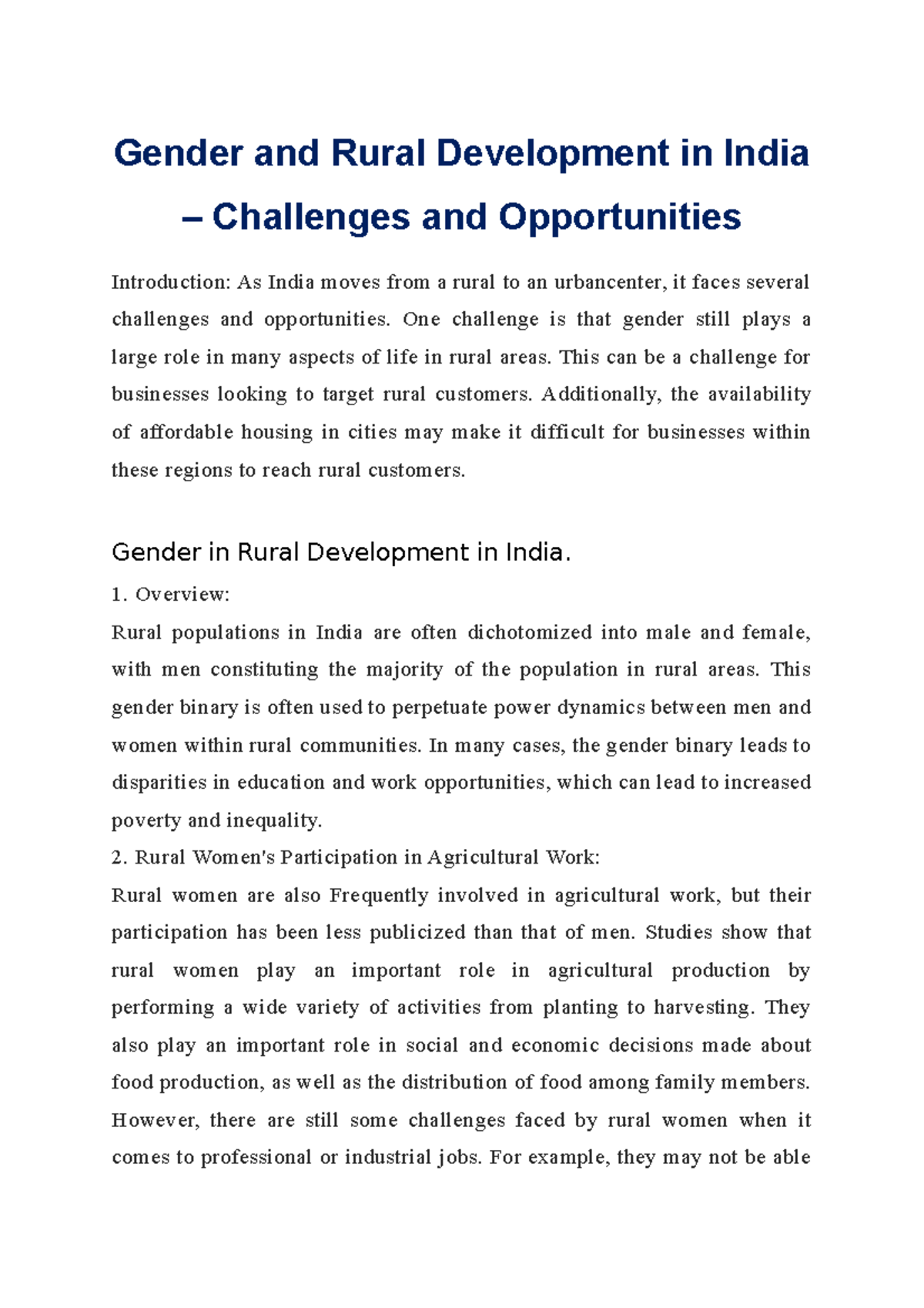 Gender And Rural Development In India – Challenges And Opportunities ...