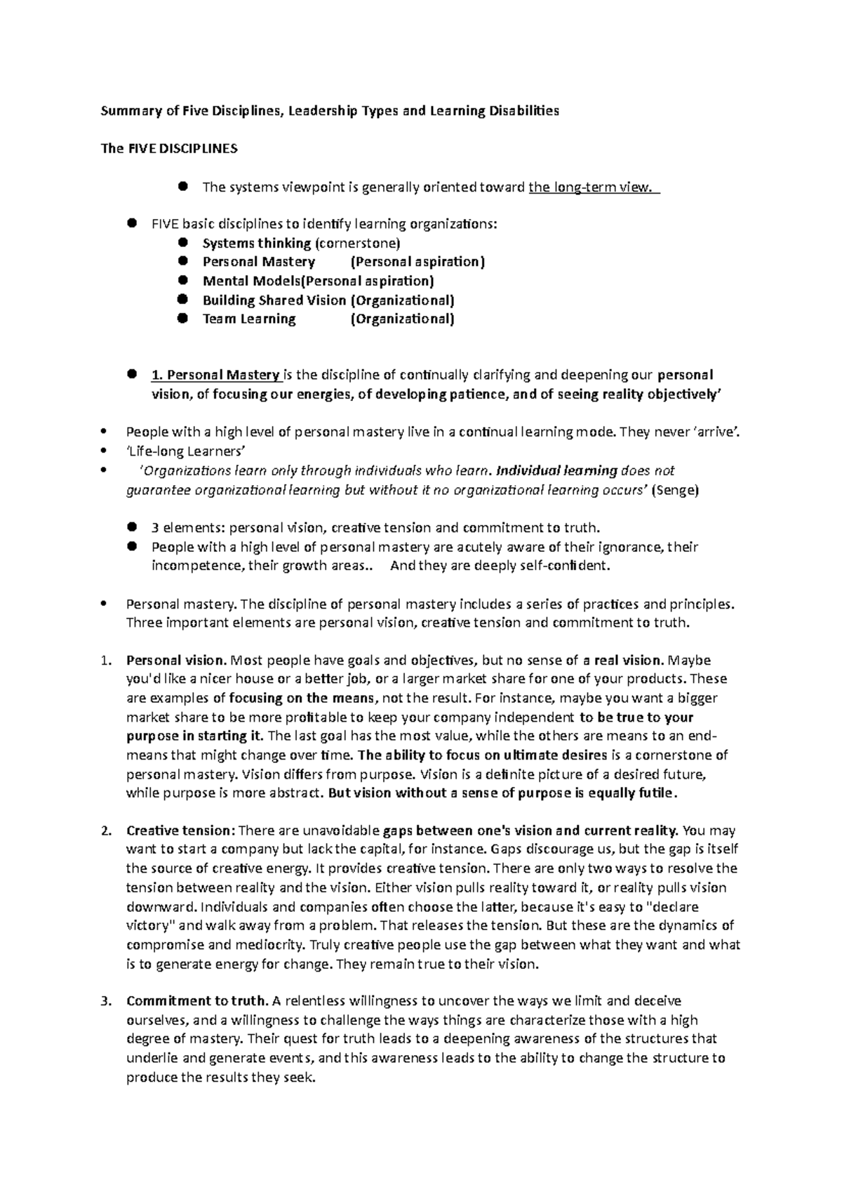 Summary of Five Disciplines - FIVE basic disciplines to identify ...