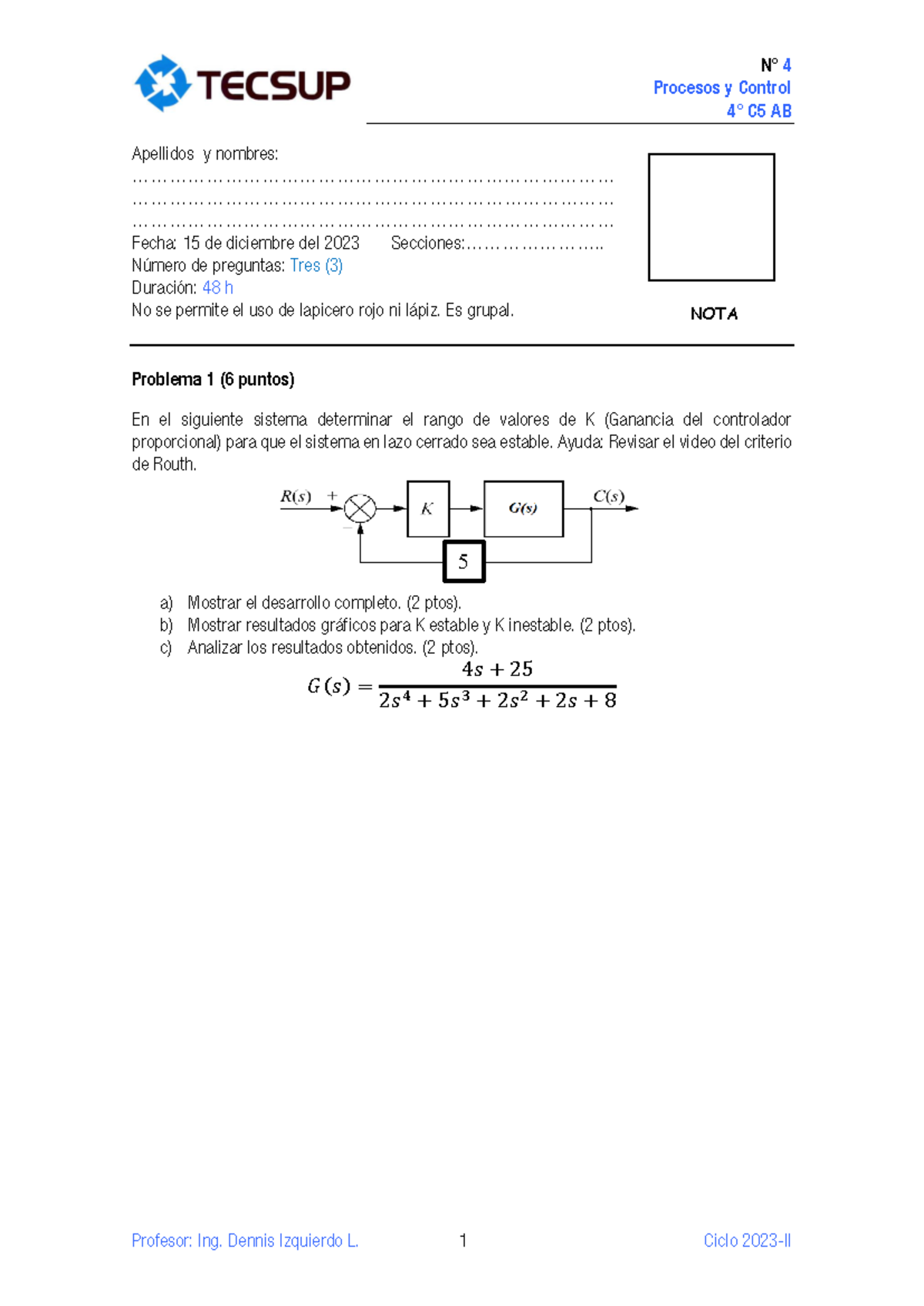 4 PRAC Procesos y Control 4C5 2023 II-1 - N° 4 Procesos y Control 4° C5 ...