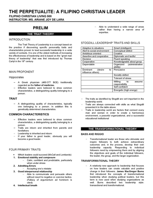 Prelim- Notes FCL - THE PERPETUALITE: THE FILIPINO CHRISTIAN LEADER ...