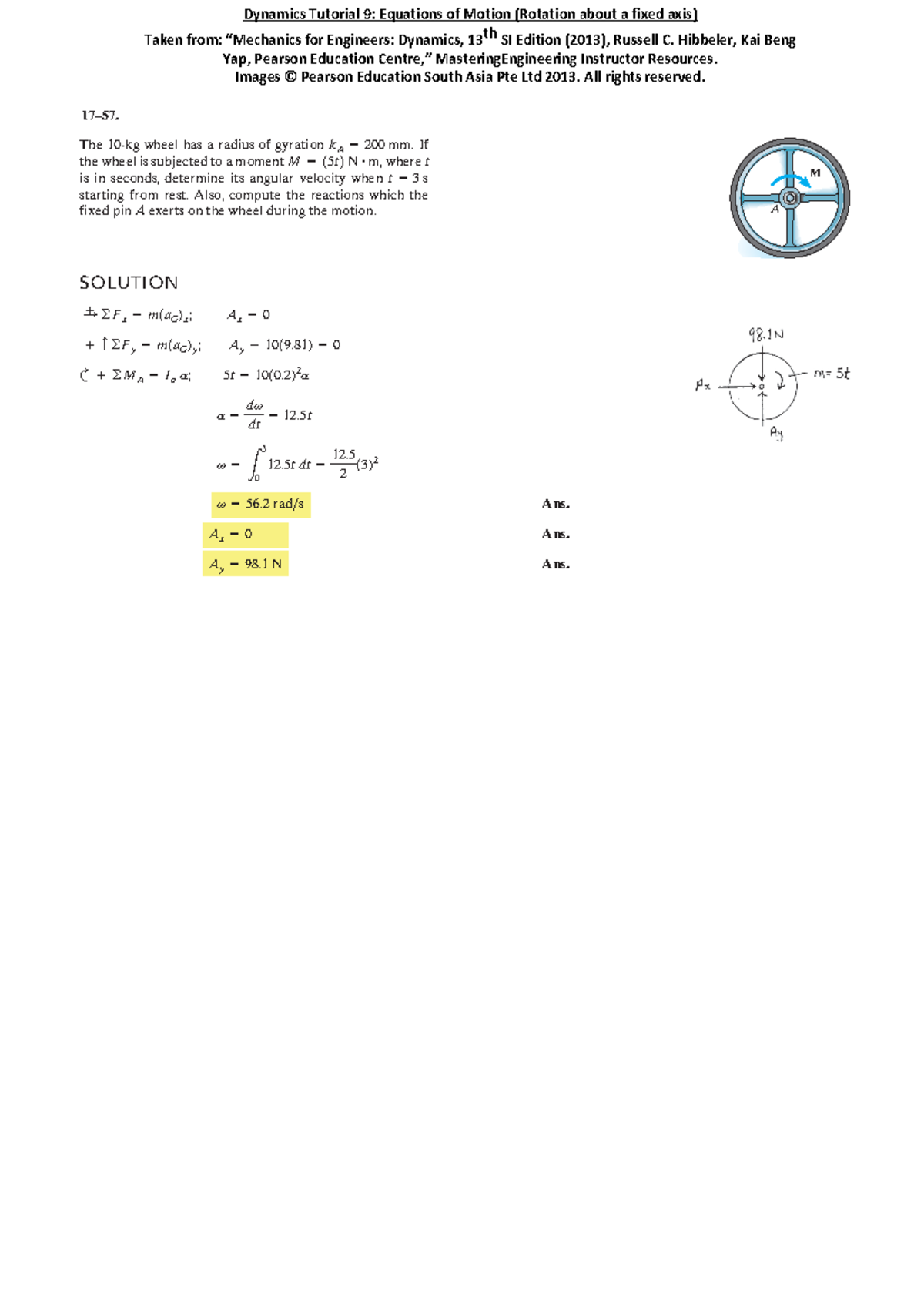 Equations of Motion (Rotation about a fixed axis) solutions - The 10 ...
