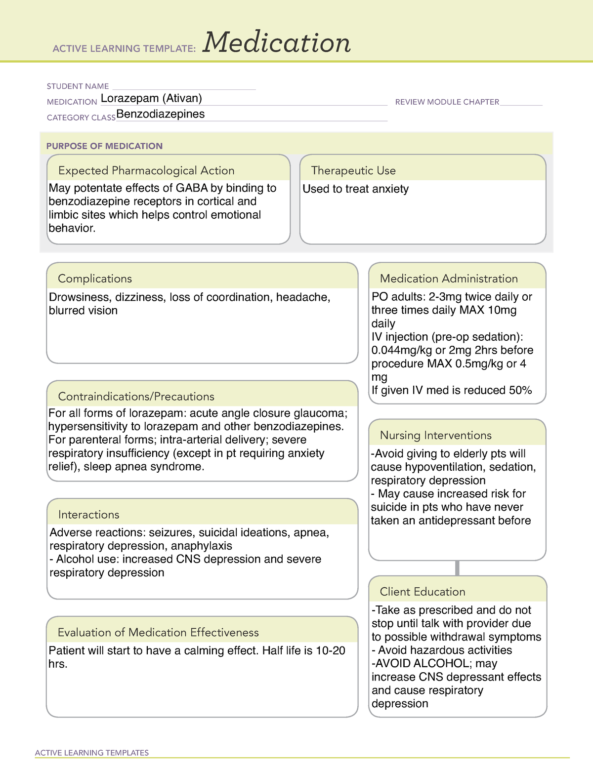Ati Active Learning Template Medication Lorazepam
