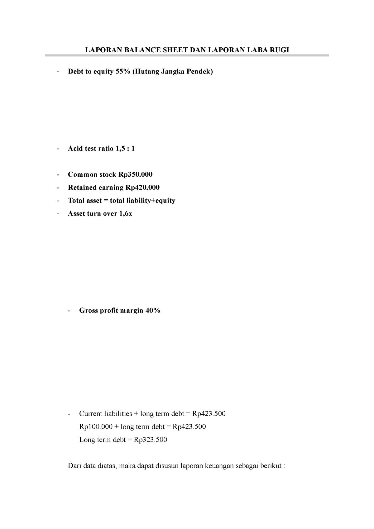 Laporan Balance Sheet DAN Laporan LABA RUGI - LAPORAN BALANCE SHEET DAN ...