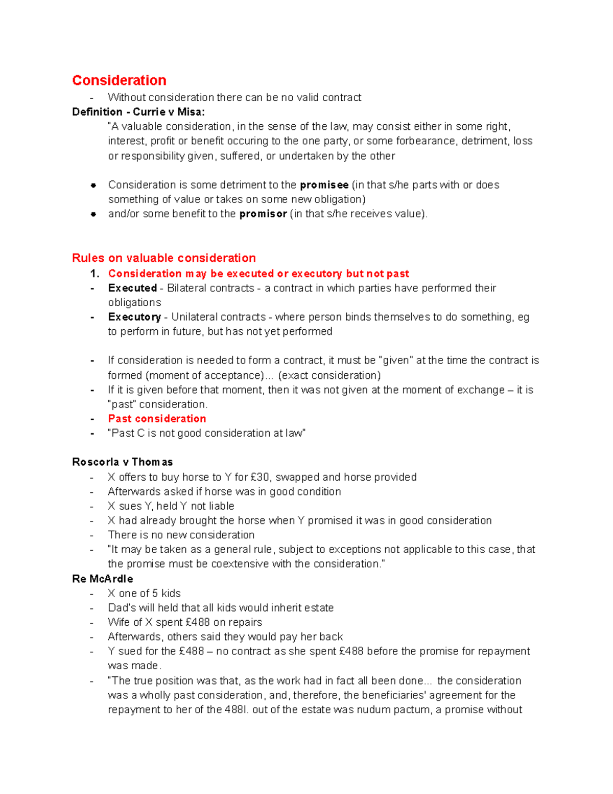 Consideration - contract law - Consideration Without consideration ...