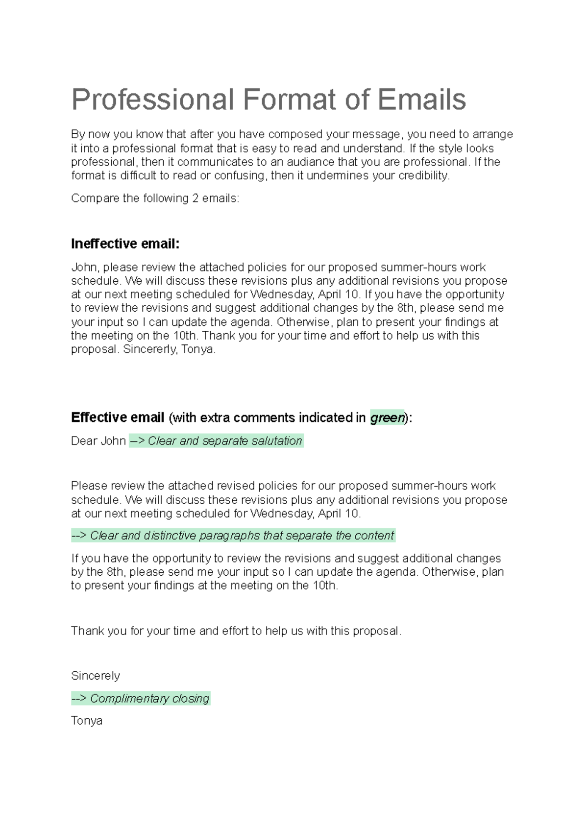 Professional Format of Emails - If the style looks professional, then ...