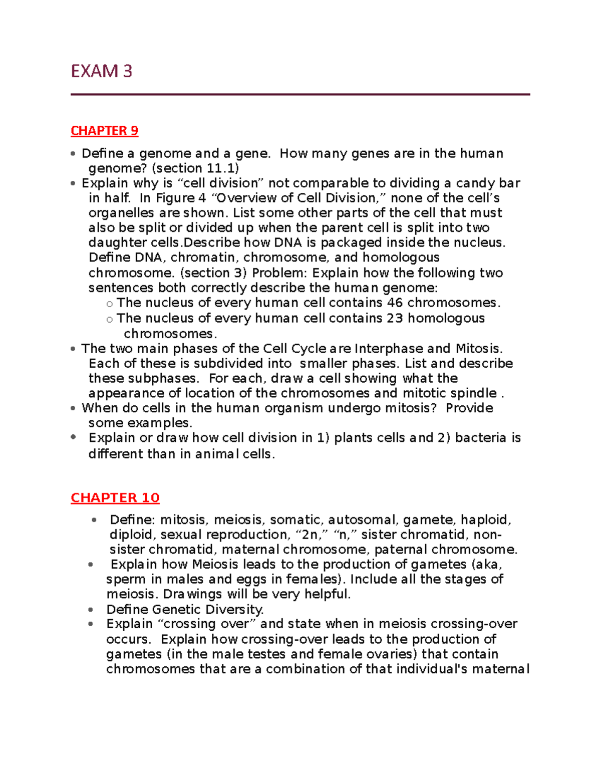 Summary Must knows For Exam 3 EXAM 3 CHAPTER 9 Define A Genome And
