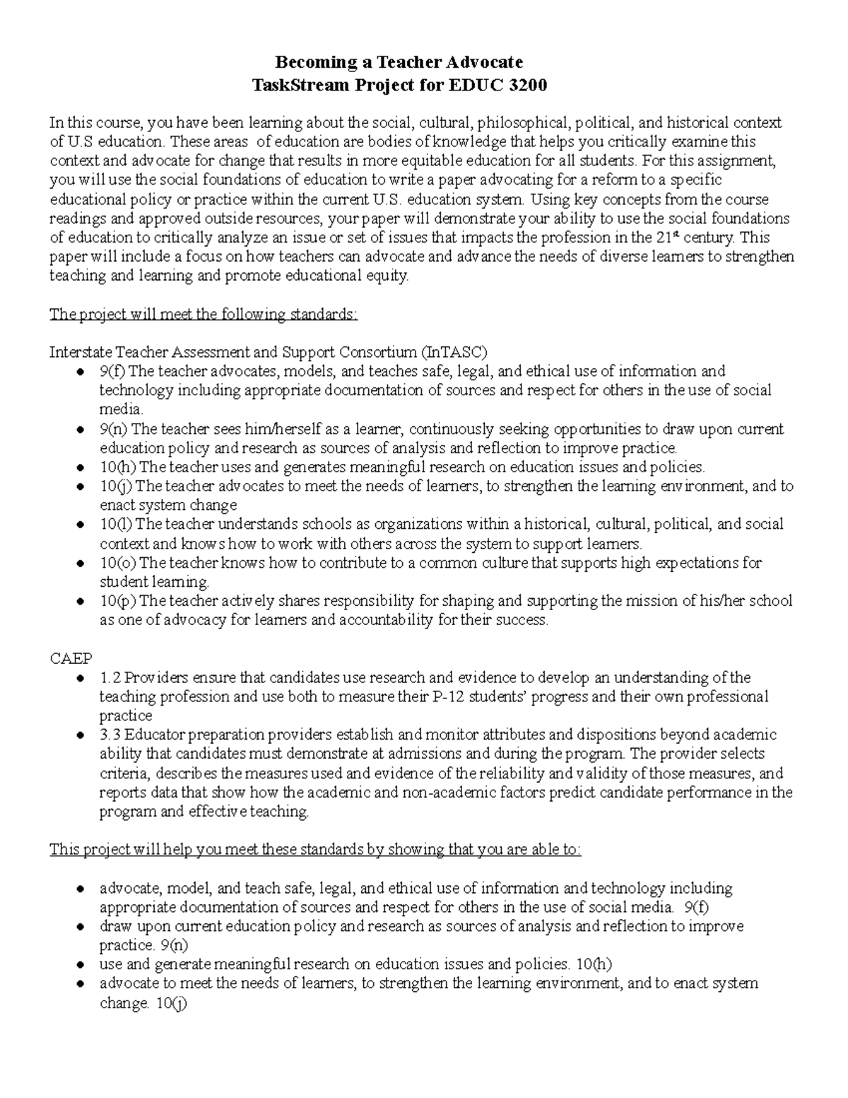 Directions for Teacher Advocacy Paper a Teacher Advocate