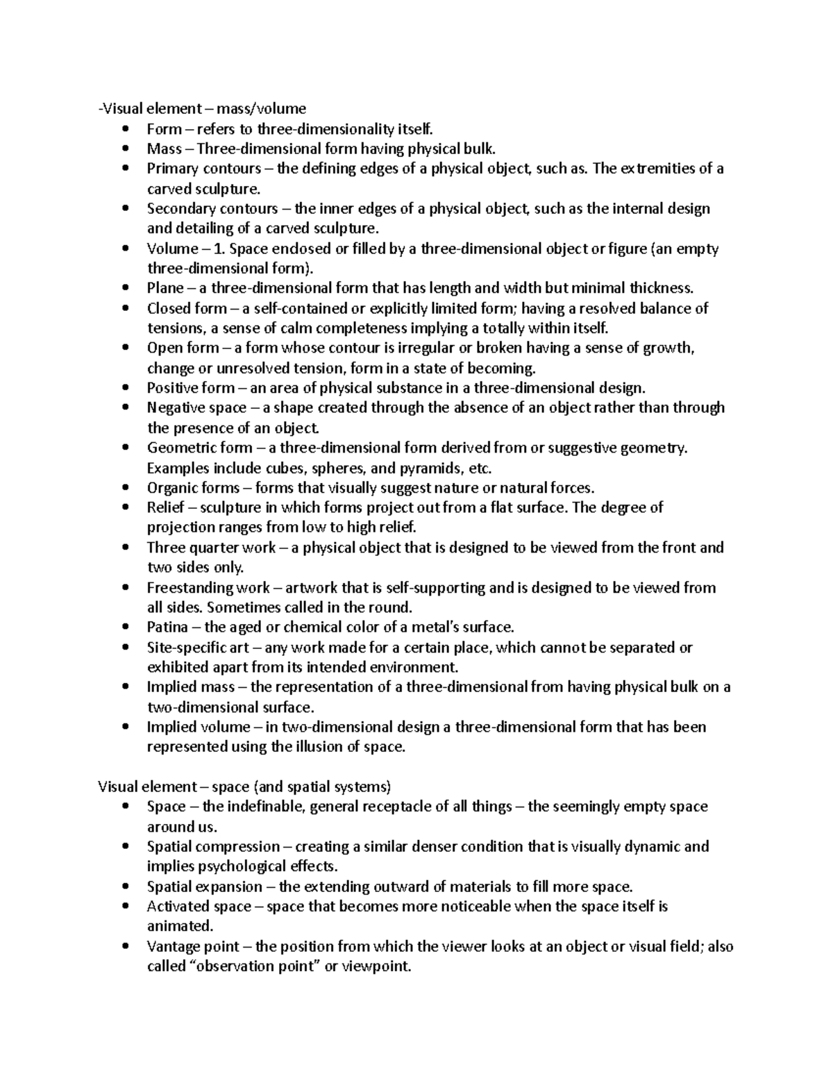 Art apreciation notes - week 2 -Visual element – mass/volume Form ...