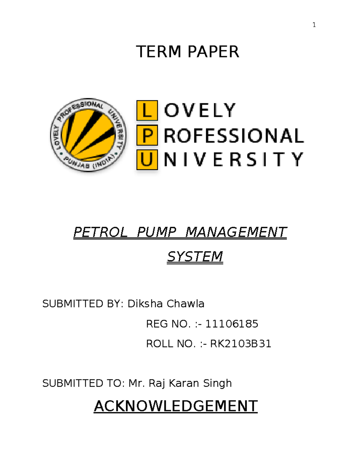 70914283 Petrol Pump Management TERM PAPER PETROL PUMP MANAGEMENT