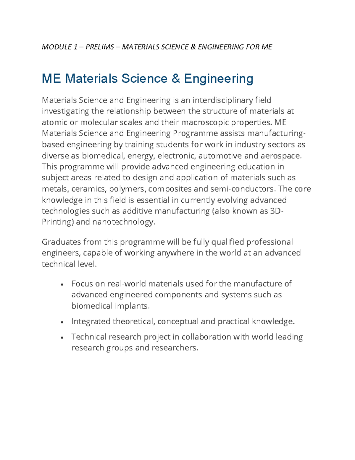 Matsci Module 1 Prelim - none - MODULE 1 – PRELIMS – MATERIALS SCIENCE ...