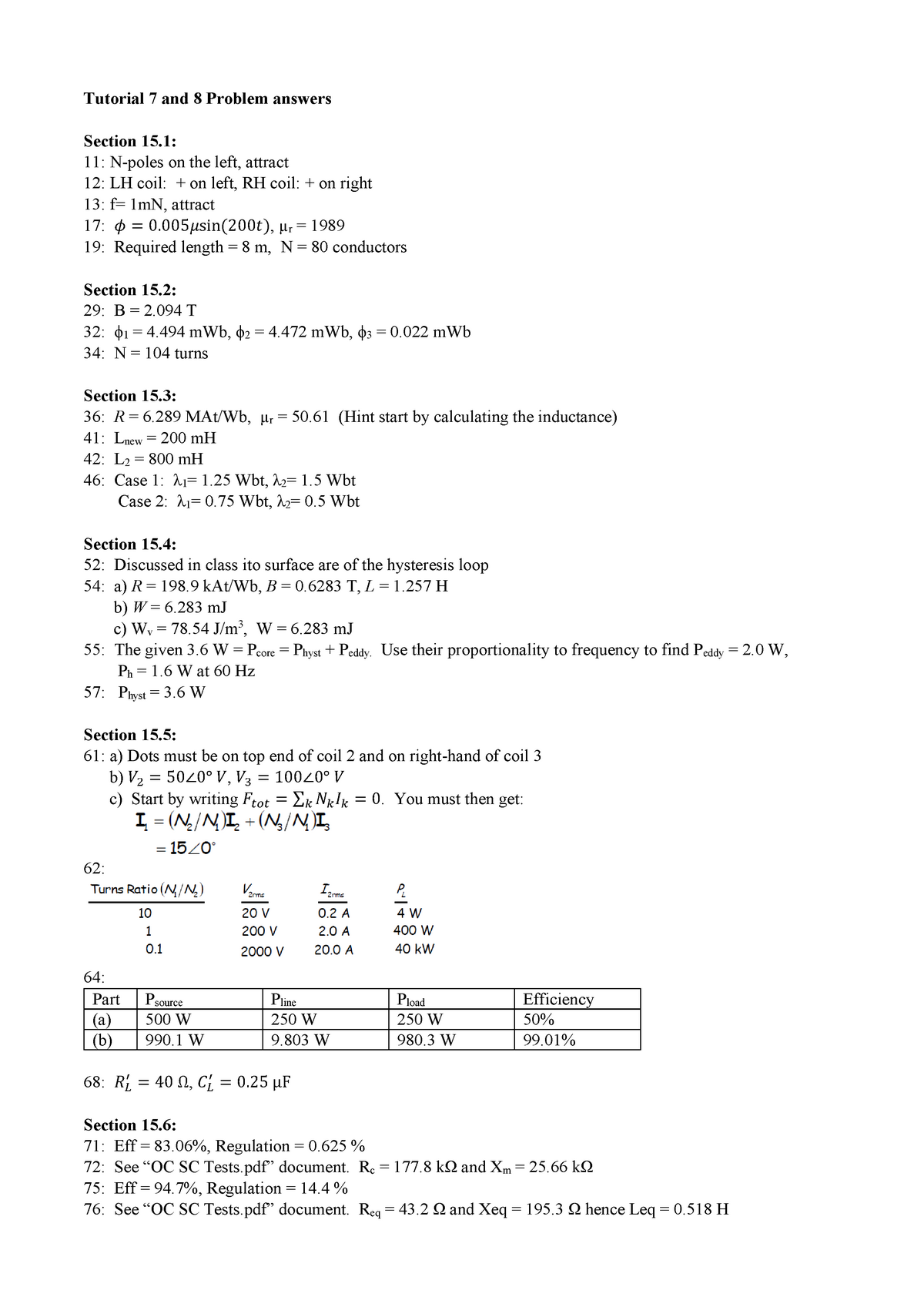 Tut7 and 8 Answers - eir - Tutorial 7 and 8 Problem answers Section 15: ...