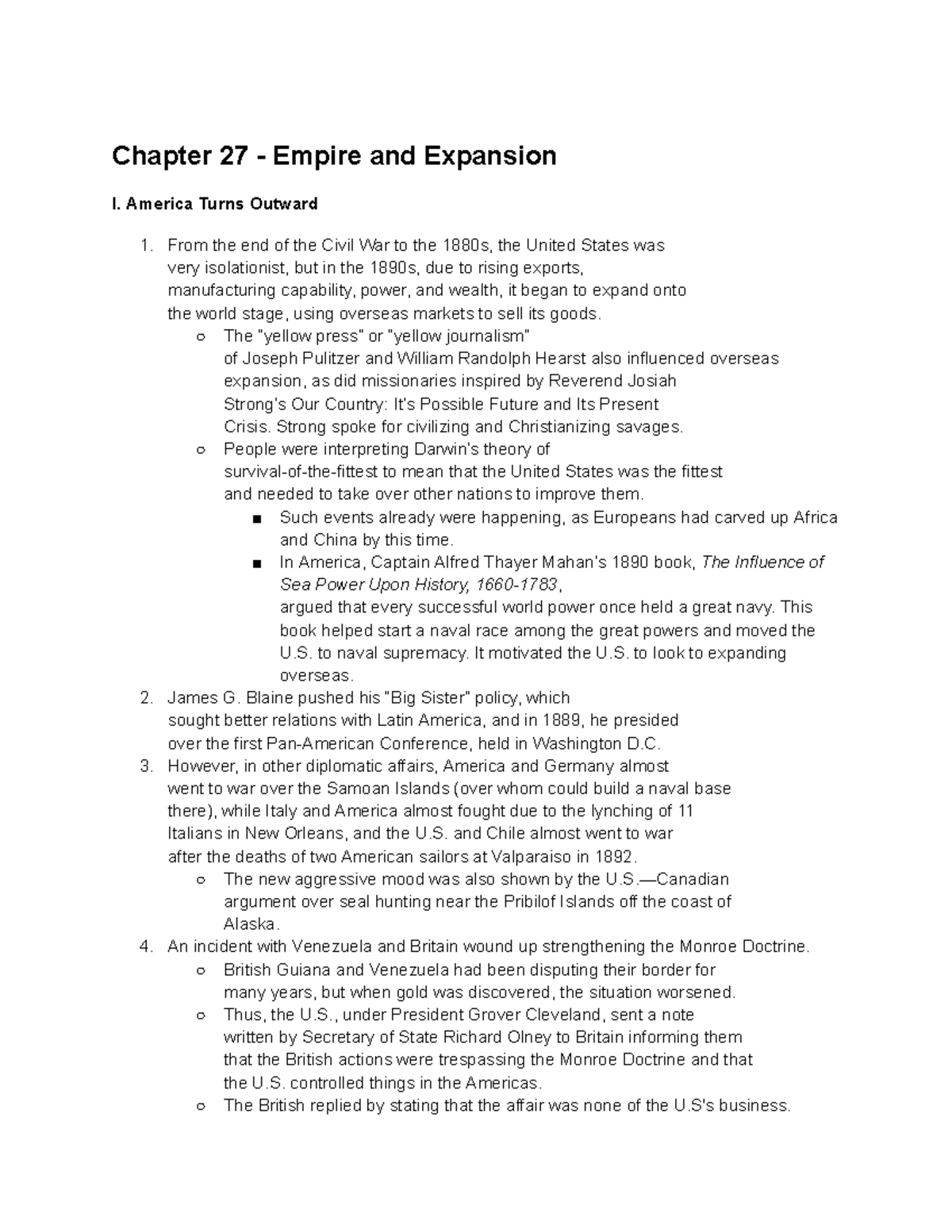 APUSH Chapter 27 Chapter 27 Empire and Expansion I. America Turns