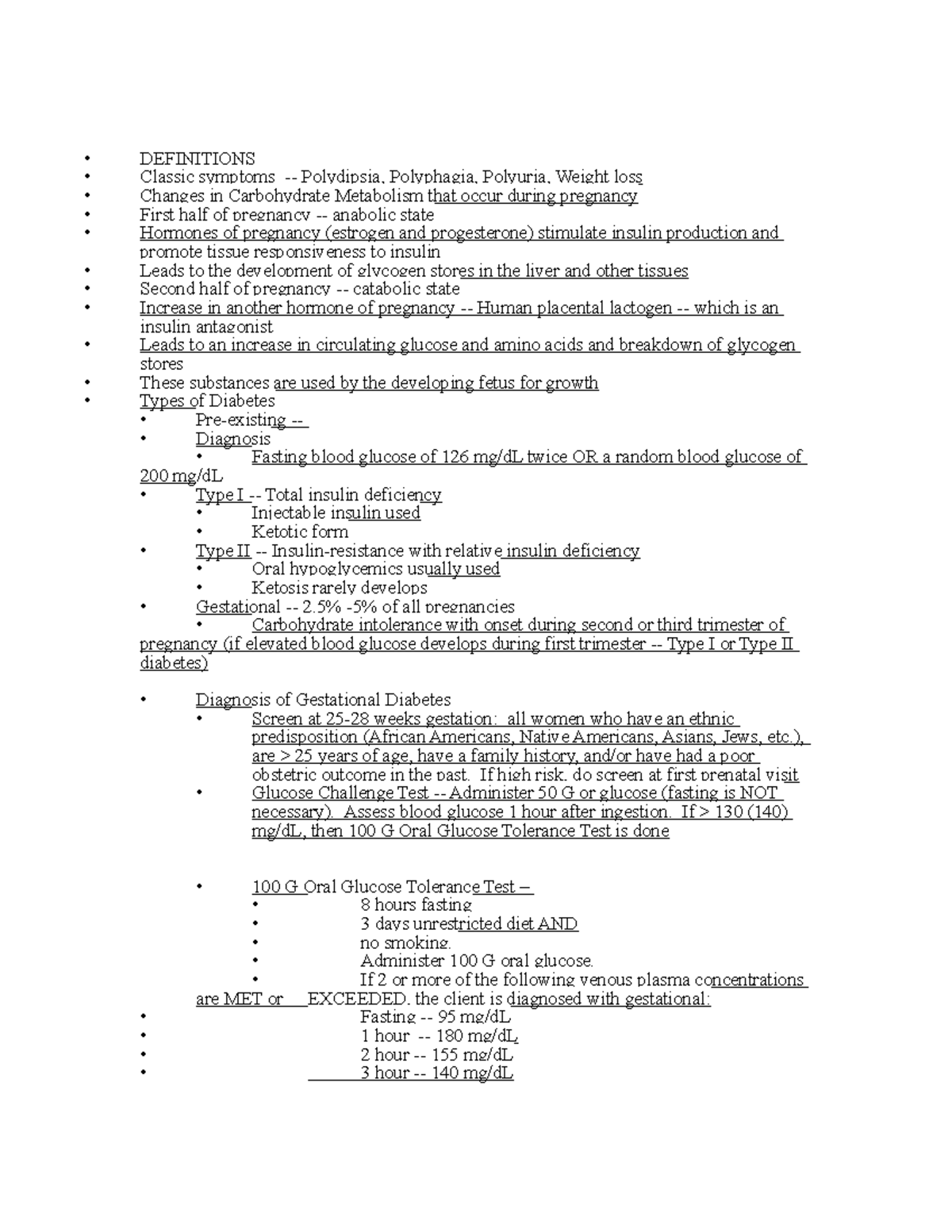 Diabetes in Pregnancy - • DEFINITIONS Classic symptoms - Polydipsia ...