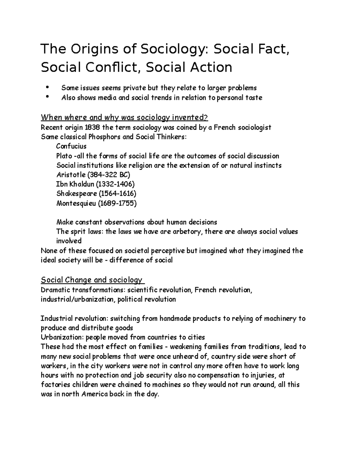 Lecture 2 - semester 1 notes - The Origins of Sociology: Social Fact ...